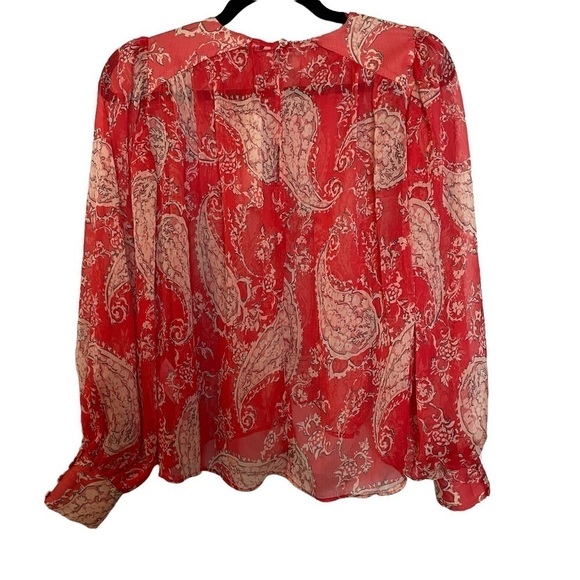 ZARA NWT Sheer Paisley Print Boho Peasant Style Wide Sleeve Button Cuff Crop Top - Picture 11 of 15